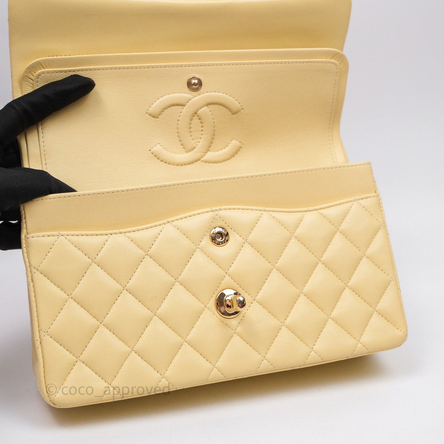 Chanel Small Classic Flap Quilted Yellow Lambskin Gold Hardware