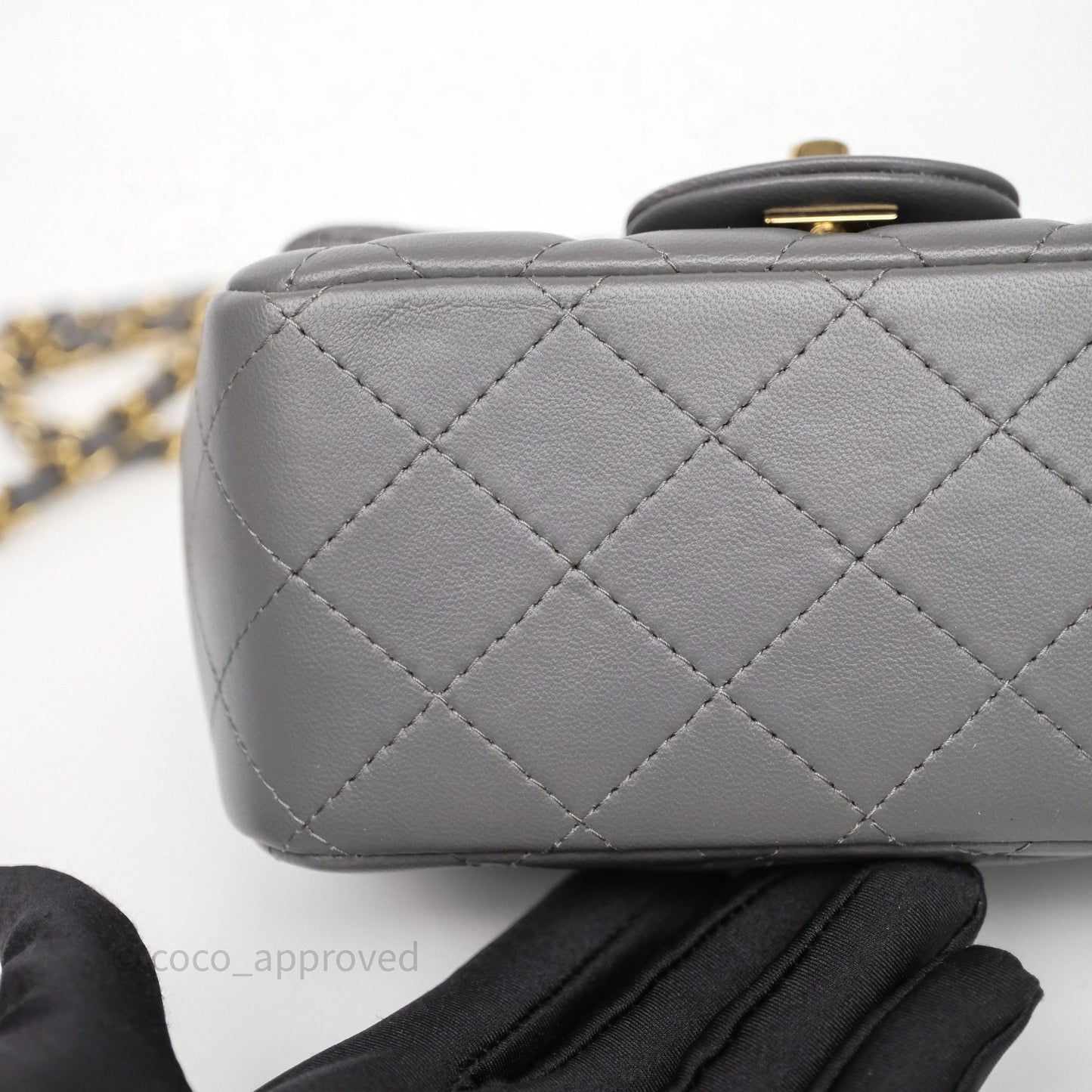 Chanel Mini Square Grey Lambskin Gold Hardware