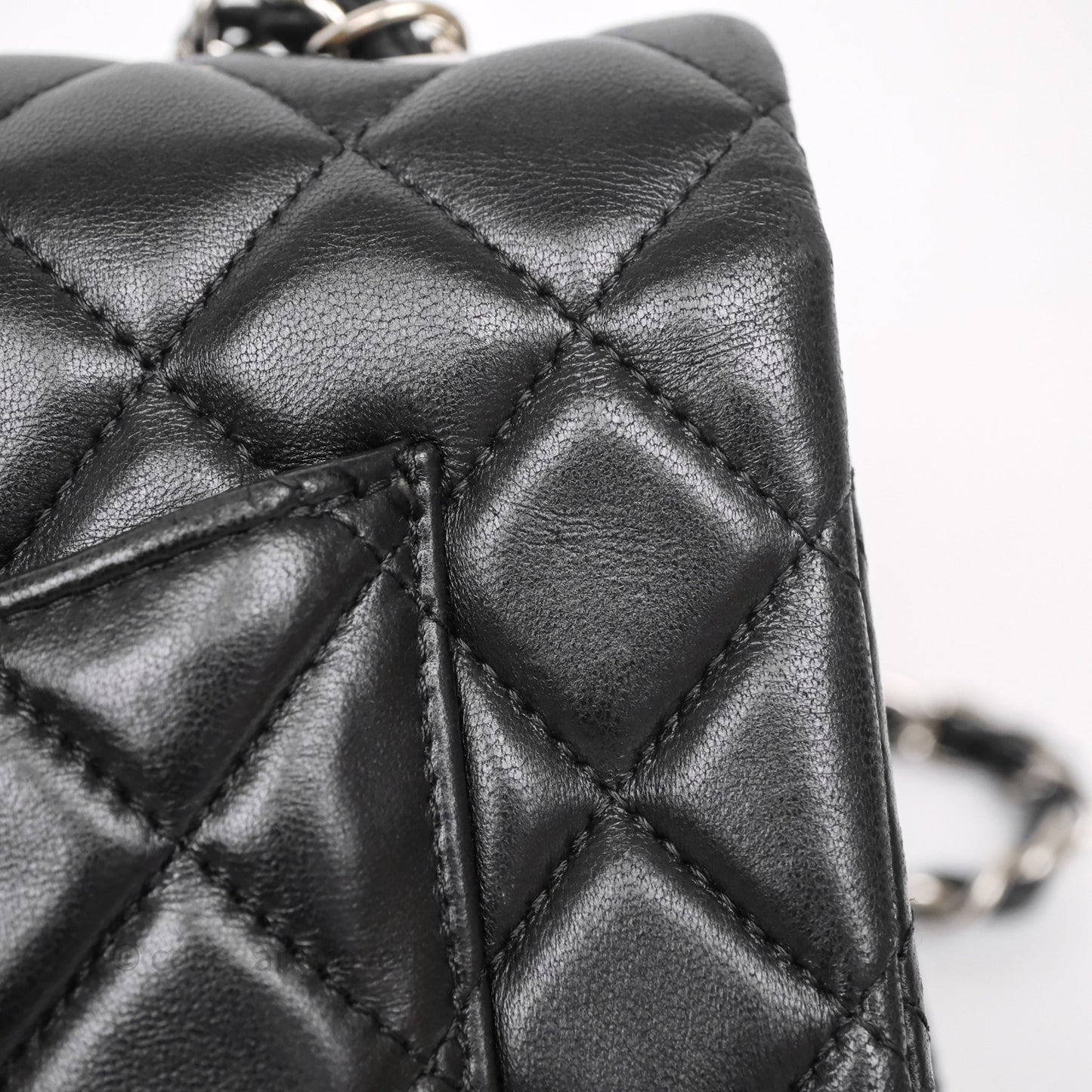 Chanel Quilted Mini Rectangular Flap Black Lambskin Silver Hardware