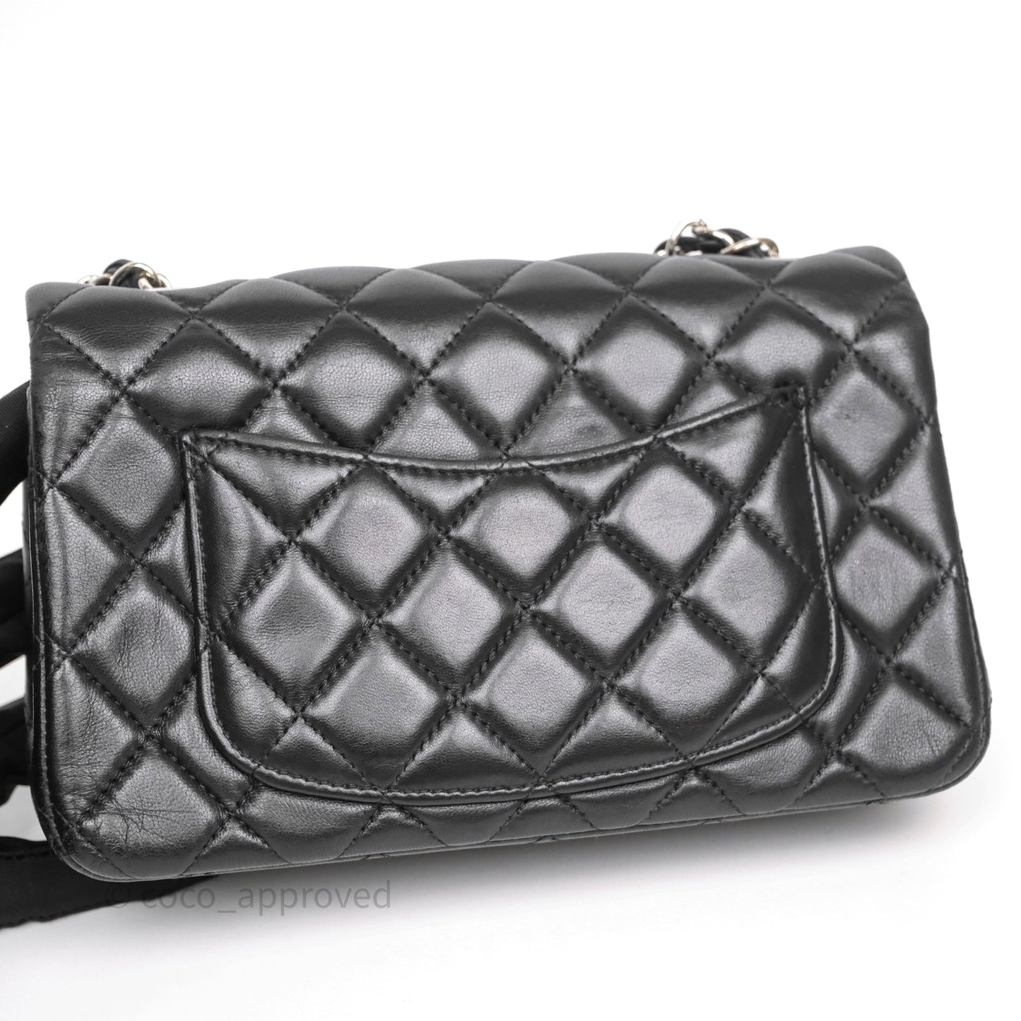 Chanel Quilted Mini Rectangular Flap Black Lambskin Silver Hardware