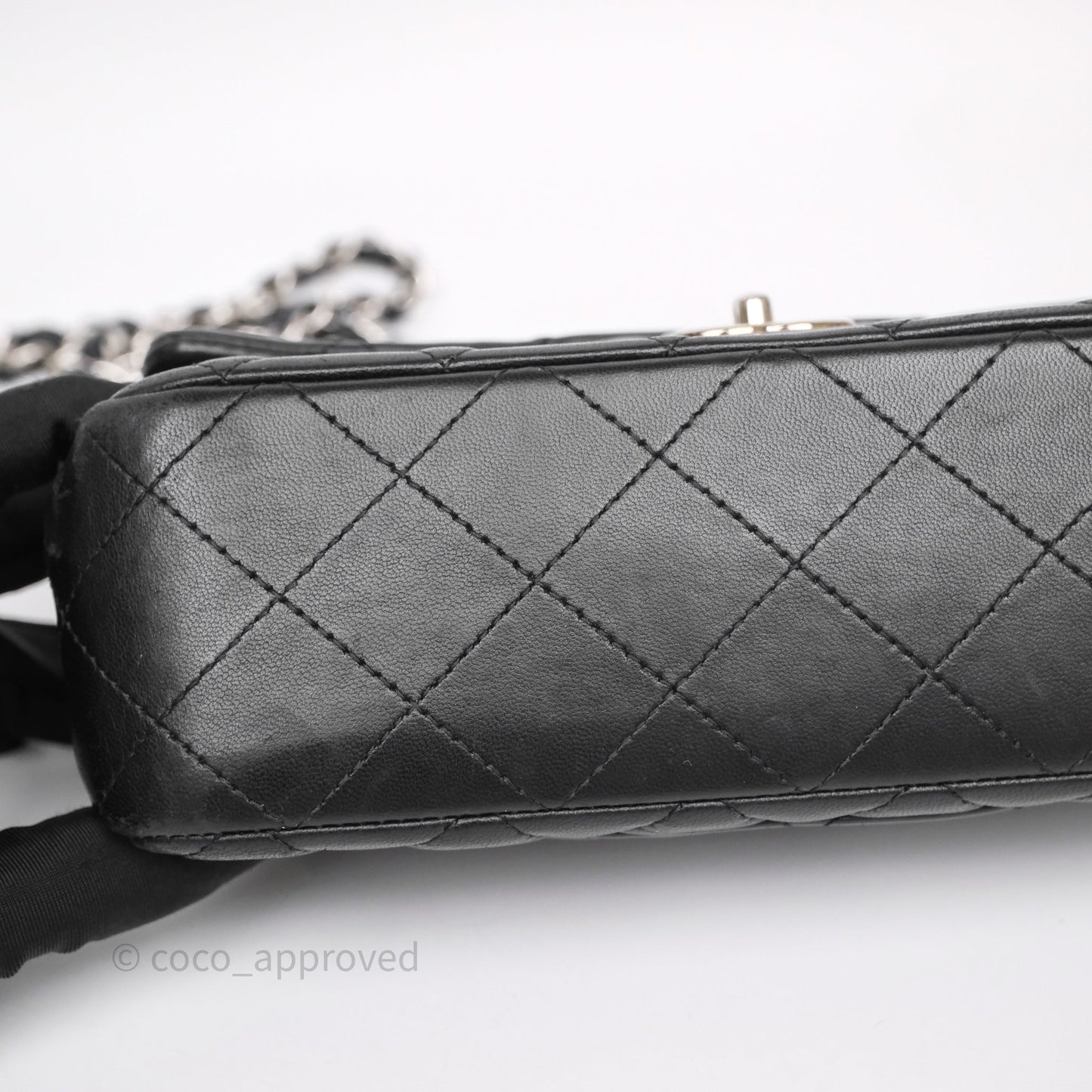 Chanel Quilted Mini Rectangular Flap Black Lambskin Silver Hardware