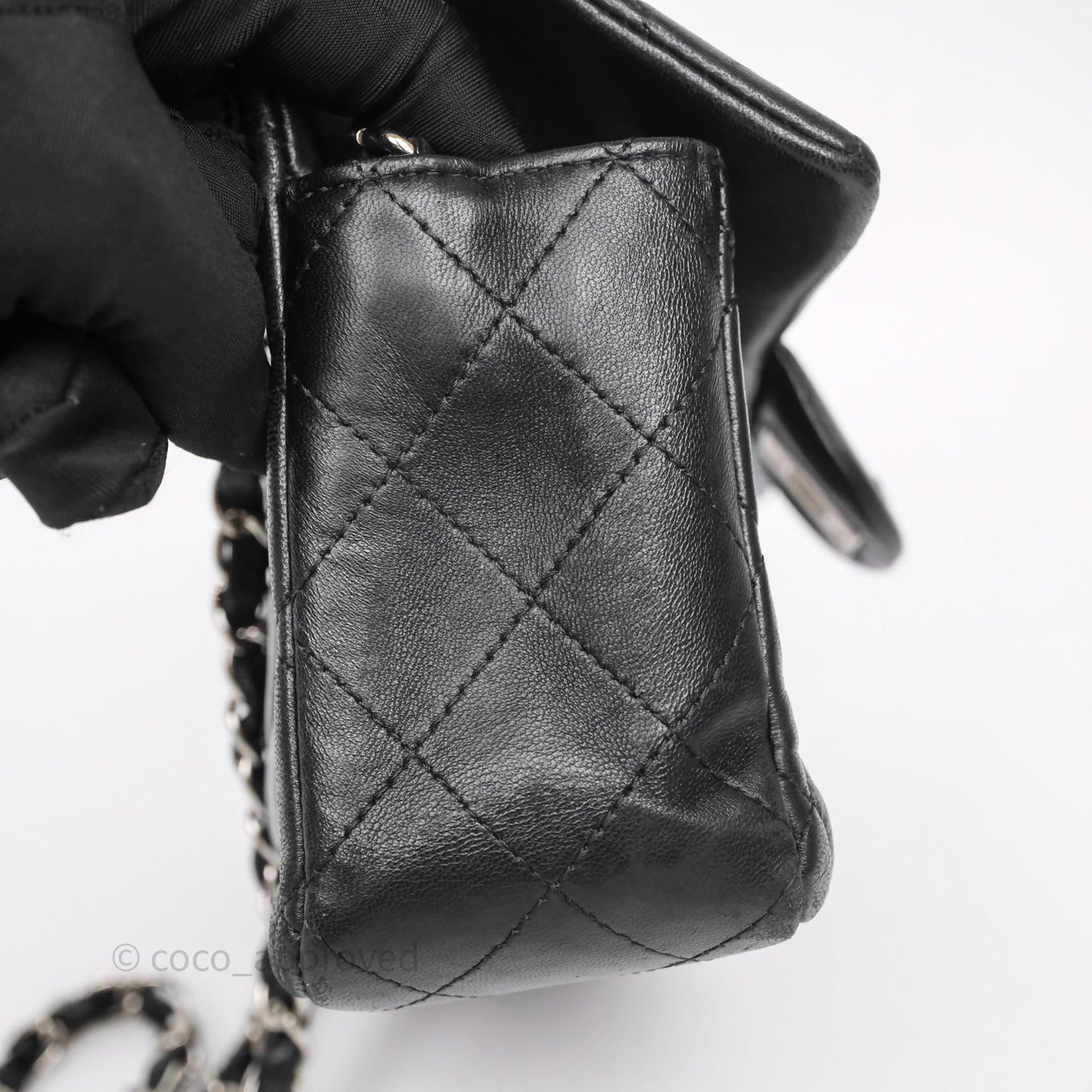 Chanel Quilted Mini Rectangular Flap Black Lambskin Silver Hardware