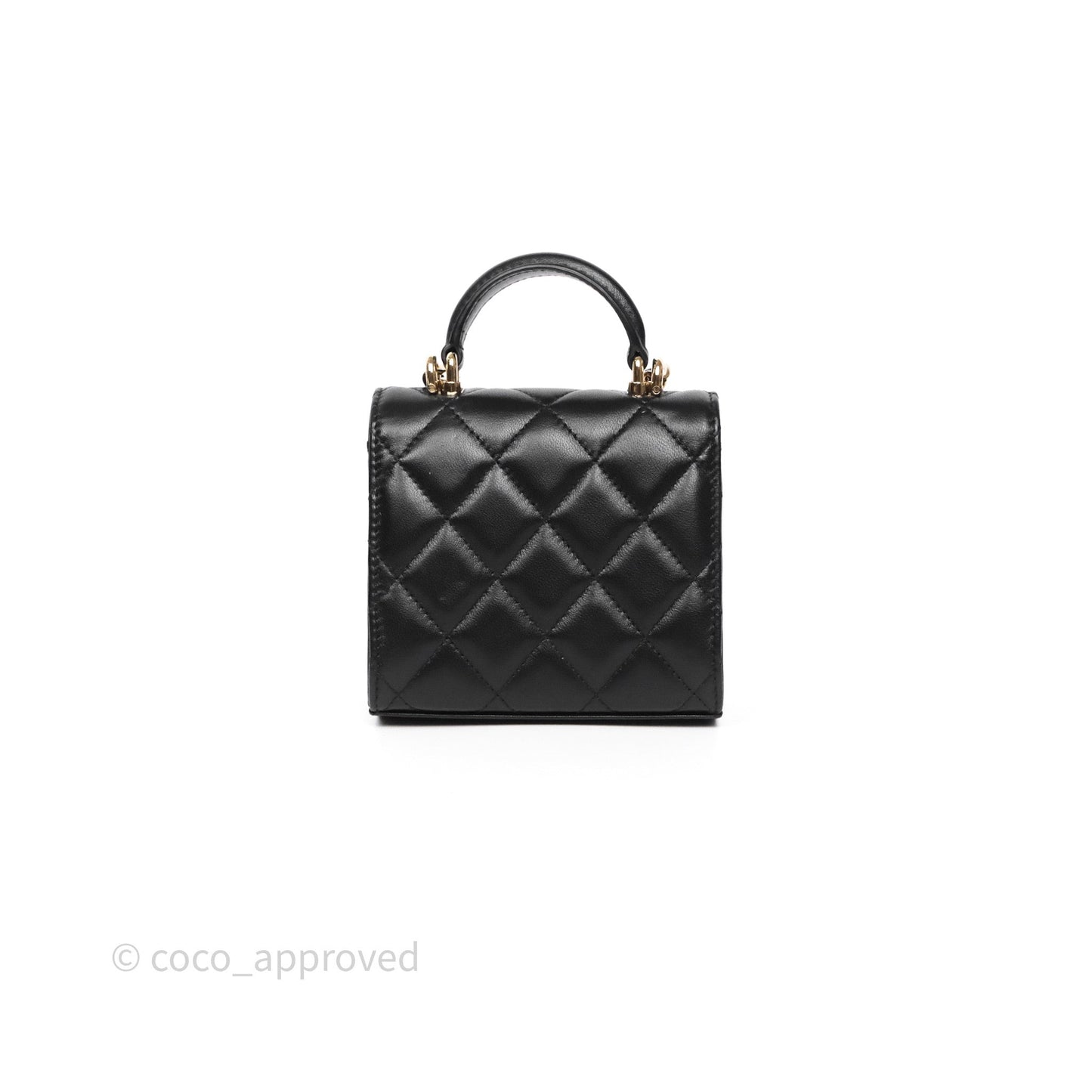 Chanel Mini Handle Clutch With Chain Black Lambskin Gold Hardware