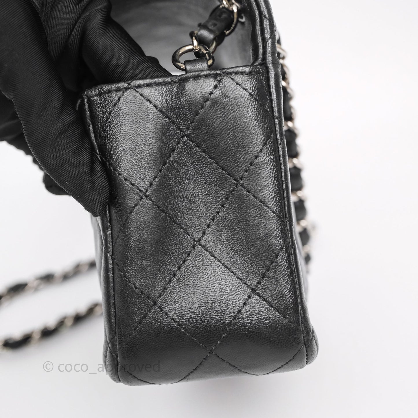 Chanel Quilted Mini Rectangular Flap Black Lambskin Silver Hardware