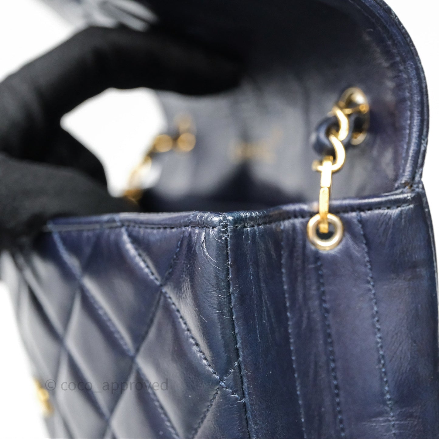 Chanel Vintage Flap Bag Quilted Navy Lambskin Gold Hardware