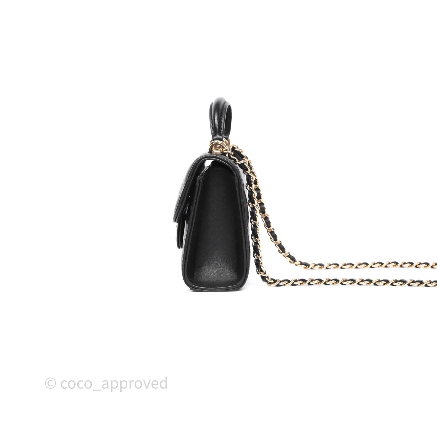 Chanel Mini Handle Clutch With Chain Black Lambskin Gold Hardware