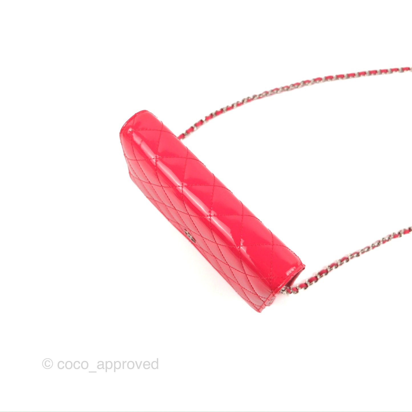 Chanel Quilted Classic Wallet on Chain WOC Pink Patent Silver Hardware