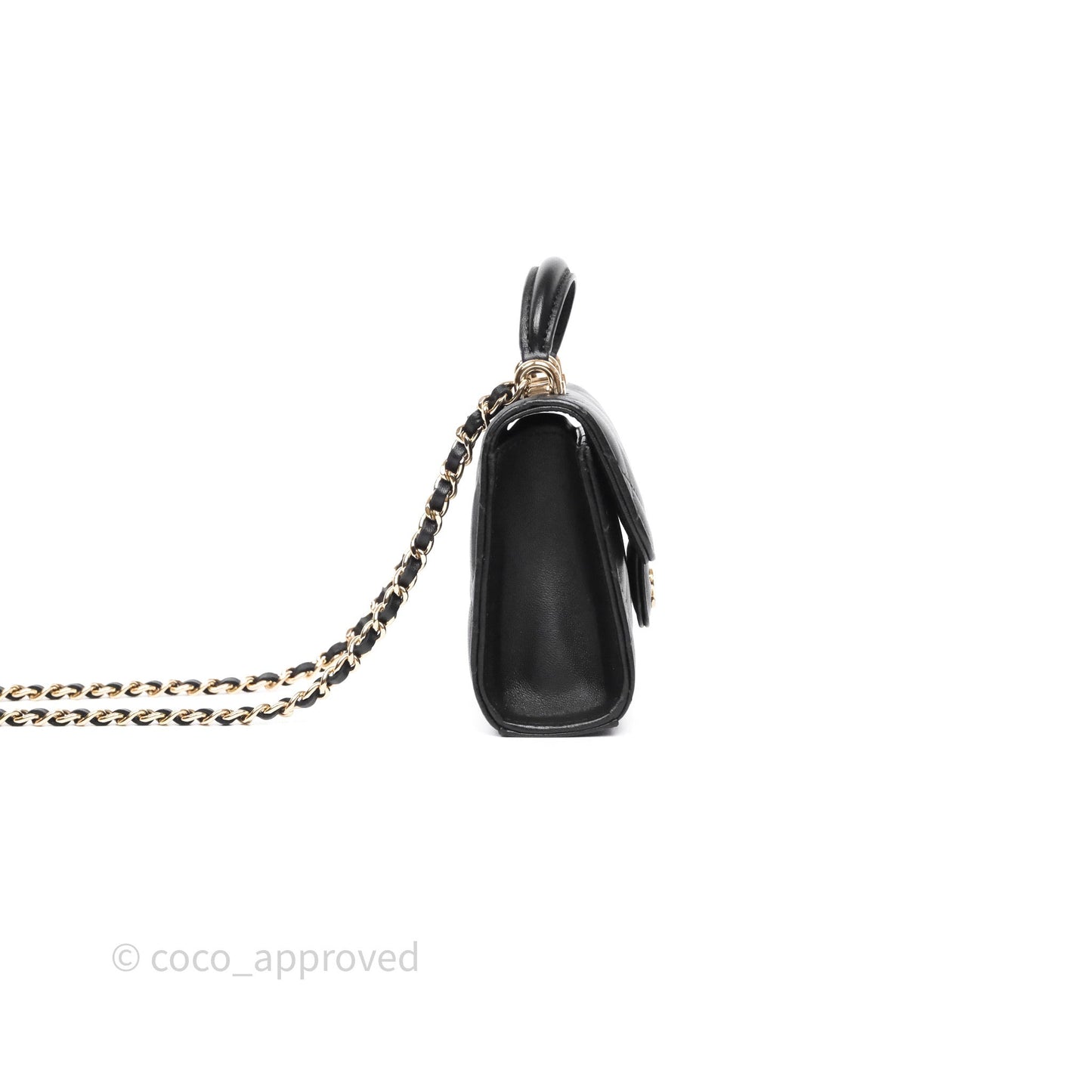 Chanel Mini Handle Clutch With Chain Black Lambskin Gold Hardware