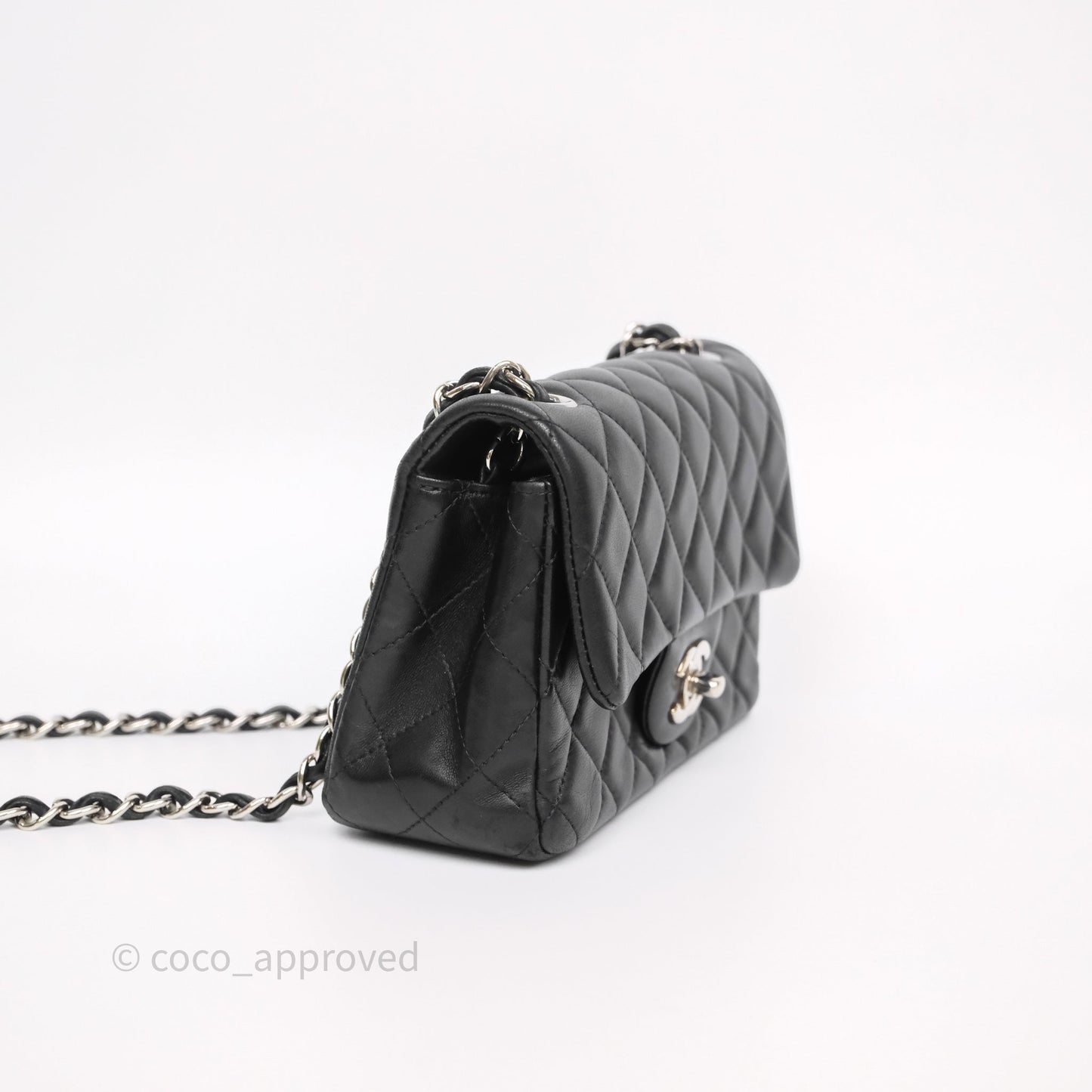 Chanel Quilted Mini Rectangular Flap Black Lambskin Silver Hardware