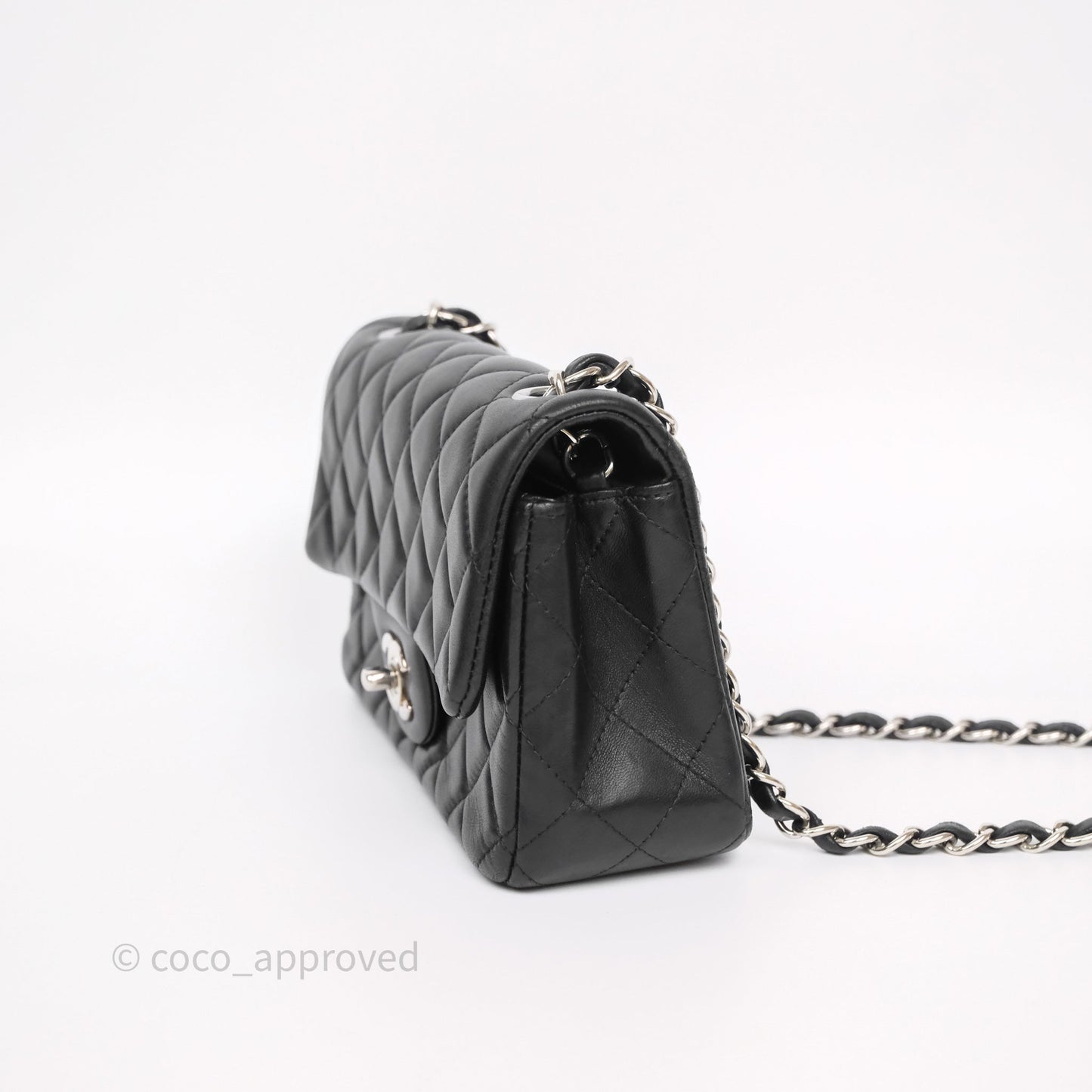 Chanel Quilted Mini Rectangular Flap Black Lambskin Silver Hardware