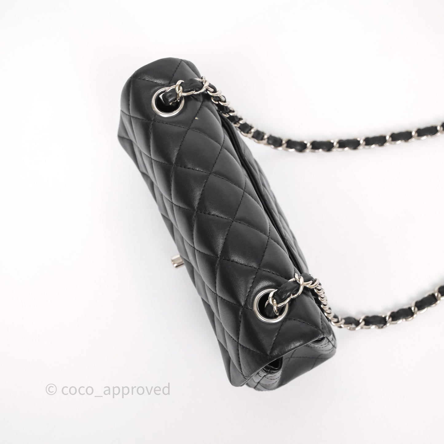 Chanel Quilted Mini Rectangular Flap Black Lambskin Silver Hardware