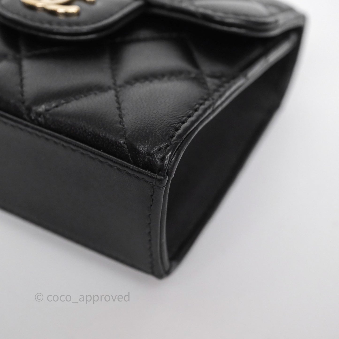 Chanel Mini Handle Clutch With Chain Black Lambskin Gold Hardware