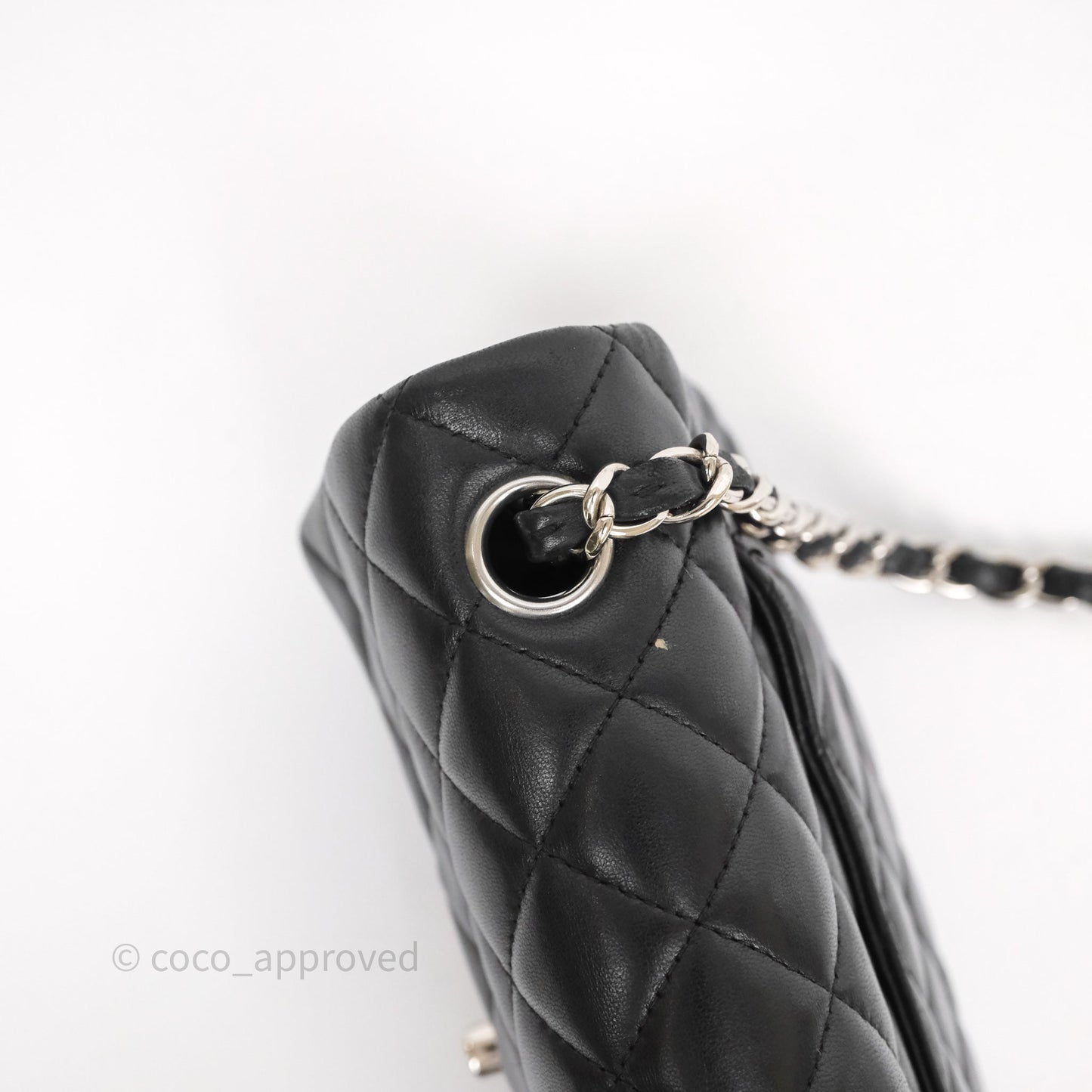 Chanel Quilted Mini Rectangular Flap Black Lambskin Silver Hardware