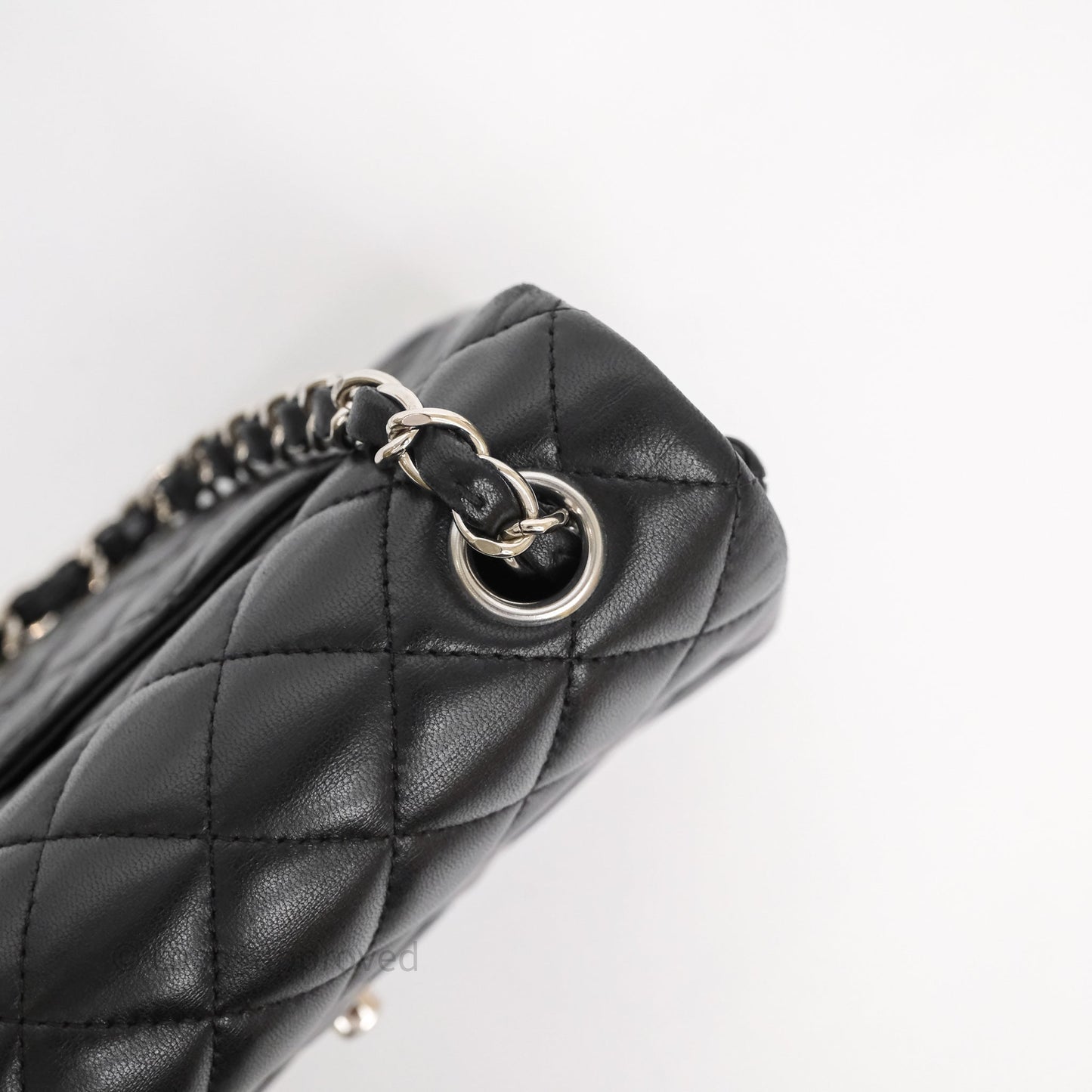 Chanel Quilted Mini Rectangular Flap Black Lambskin Silver Hardware