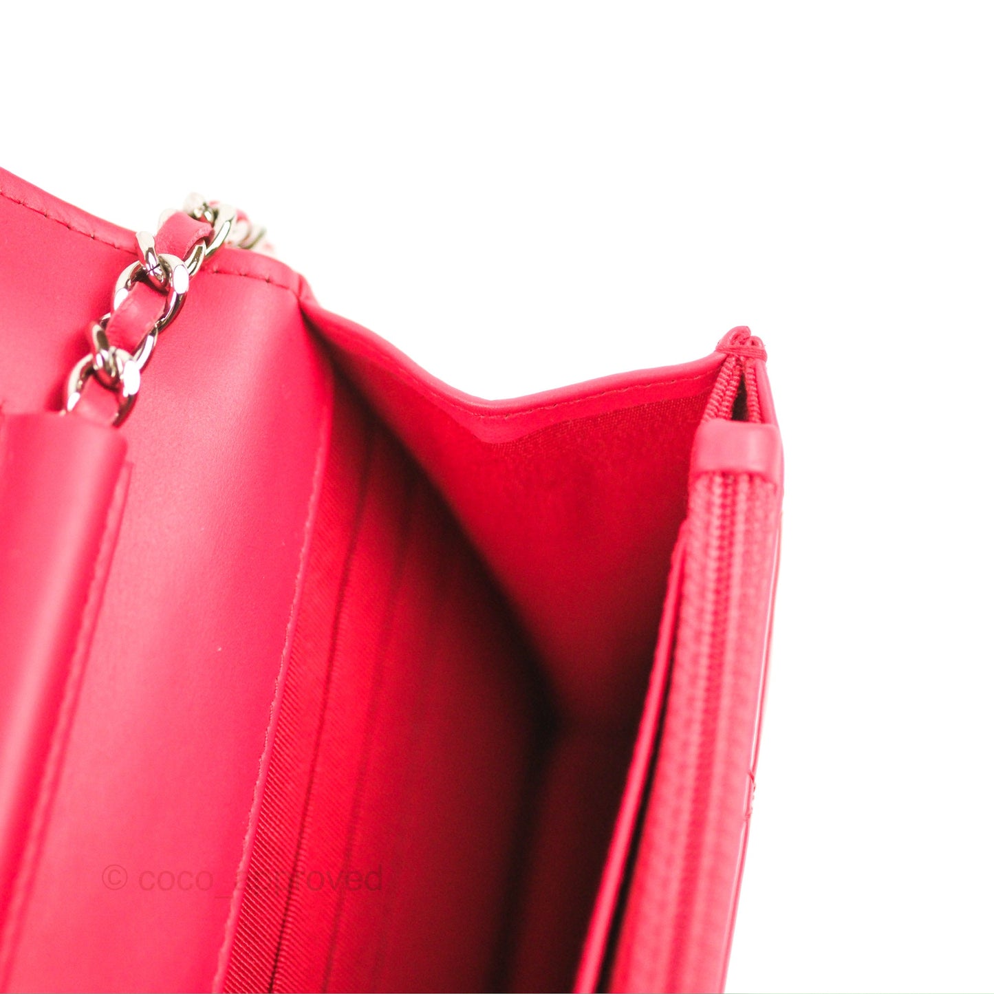 Chanel Quilted Classic Wallet on Chain WOC Pink Patent Silver Hardware