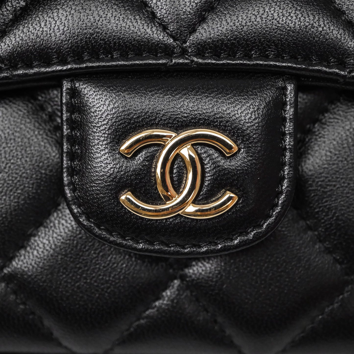 Chanel Mini Handle Clutch With Chain Black Lambskin Gold Hardware