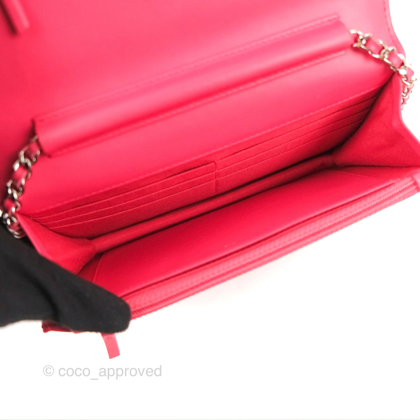 Chanel Quilted Classic Wallet on Chain WOC Pink Patent Silver Hardware