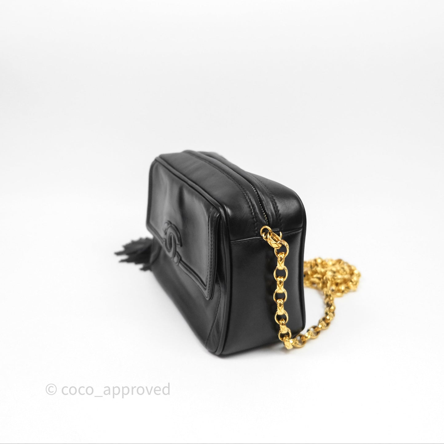 Chanel Vintage CC Camera Bag Black Lambskin 24K Gold Hardware