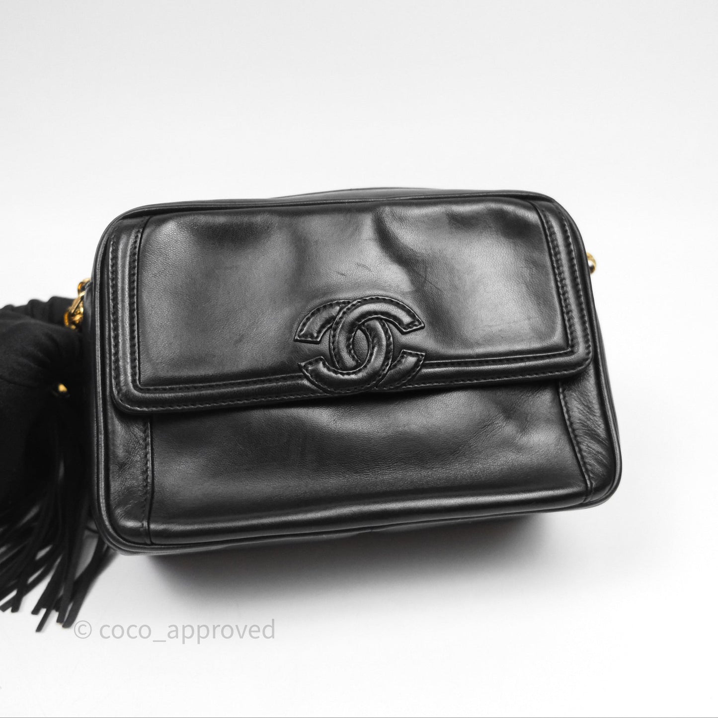 Chanel Vintage CC Camera Bag Black Lambskin 24K Gold Hardware