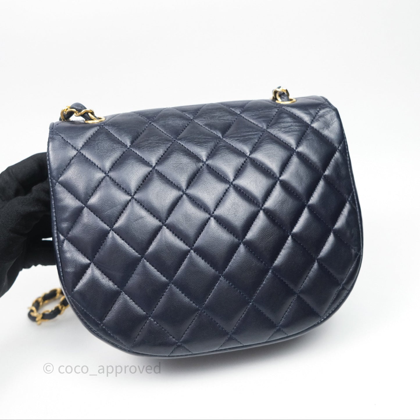 Chanel Vintage Flap Bag Quilted Navy Lambskin Gold Hardware
