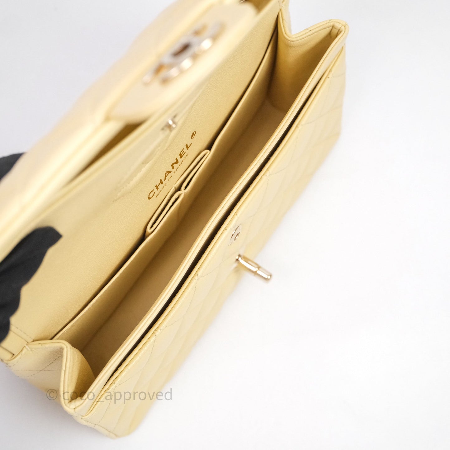 Chanel Small Classic Flap Quilted Yellow Lambskin Gold Hardware