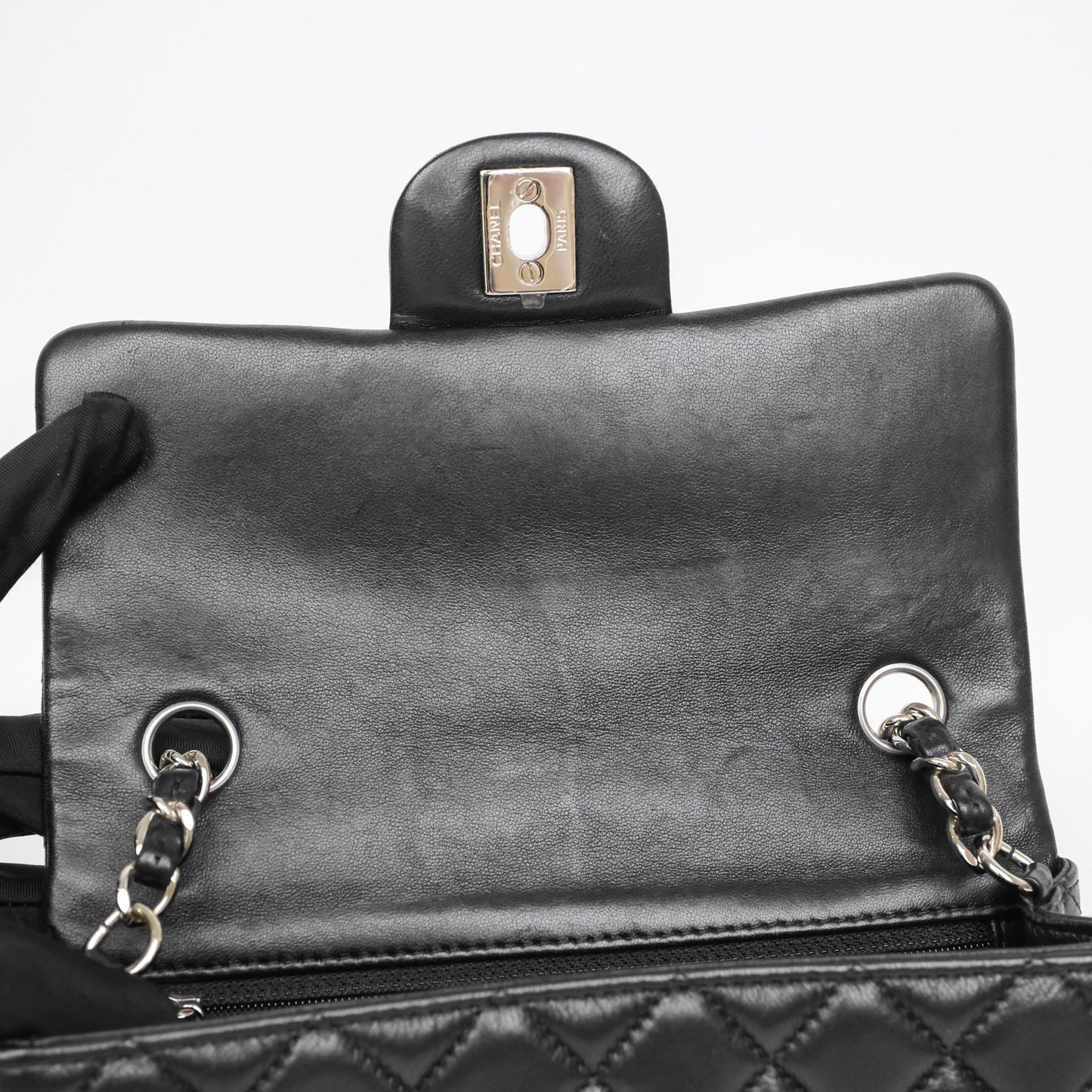 Chanel Quilted Mini Rectangular Flap Black Lambskin Silver Hardware