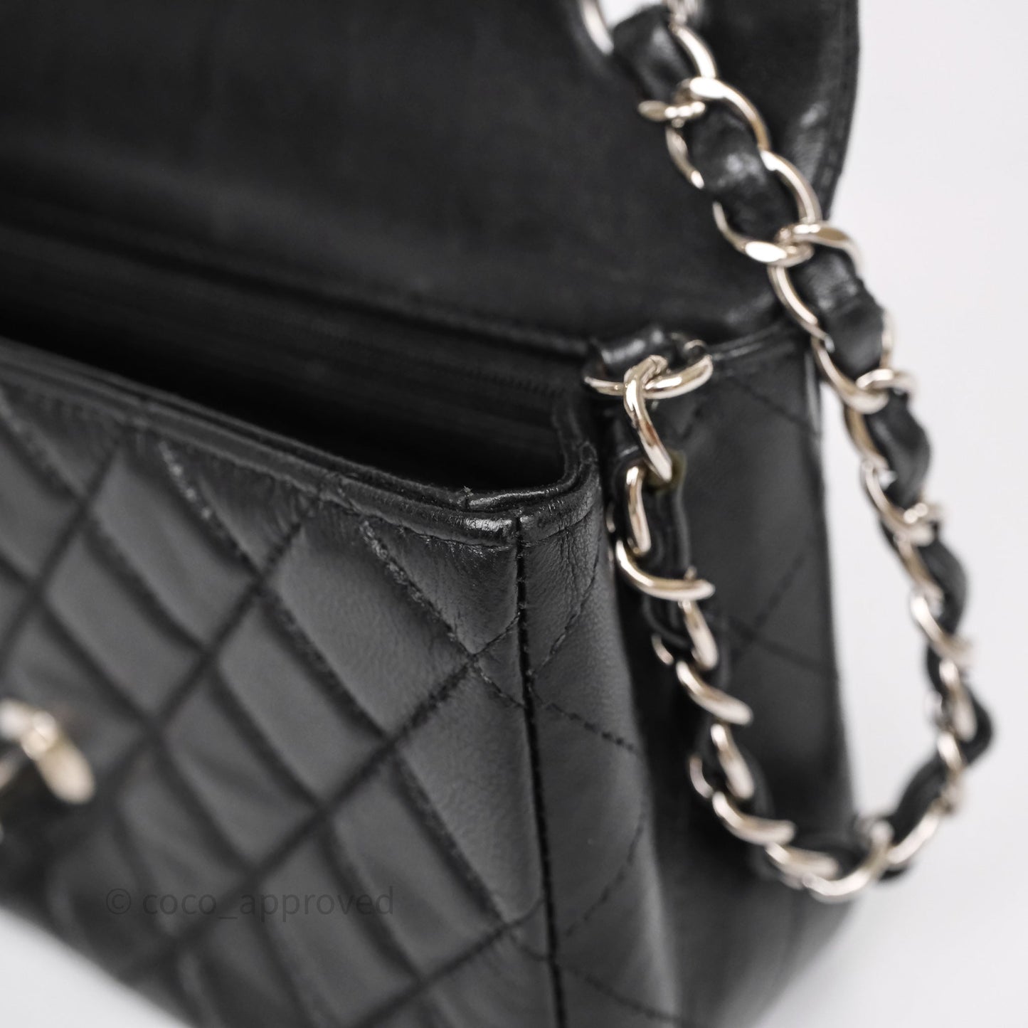 Chanel Quilted Mini Rectangular Flap Black Lambskin Silver Hardware