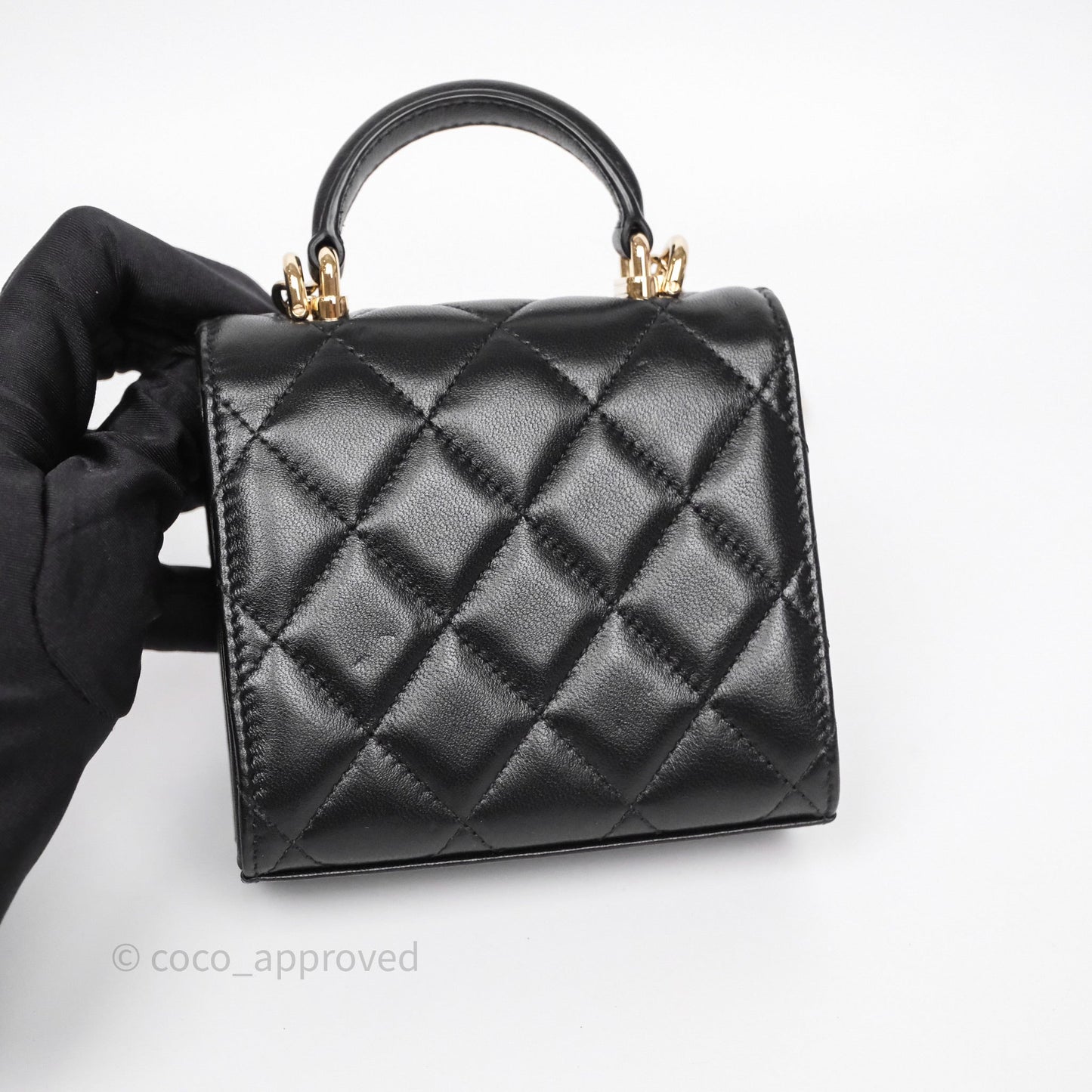 Chanel Mini Handle Clutch With Chain Black Lambskin Gold Hardware