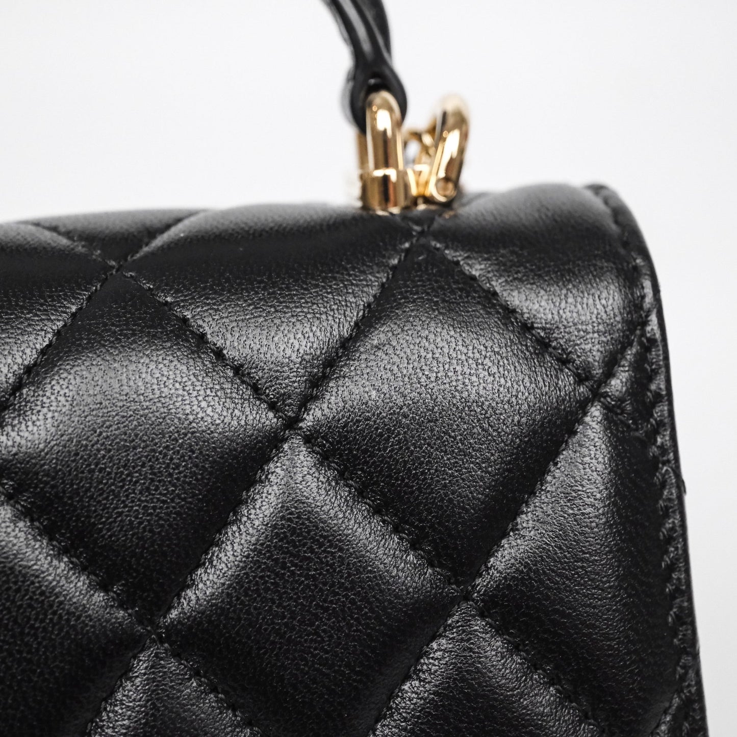 Chanel Mini Handle Clutch With Chain Black Lambskin Gold Hardware