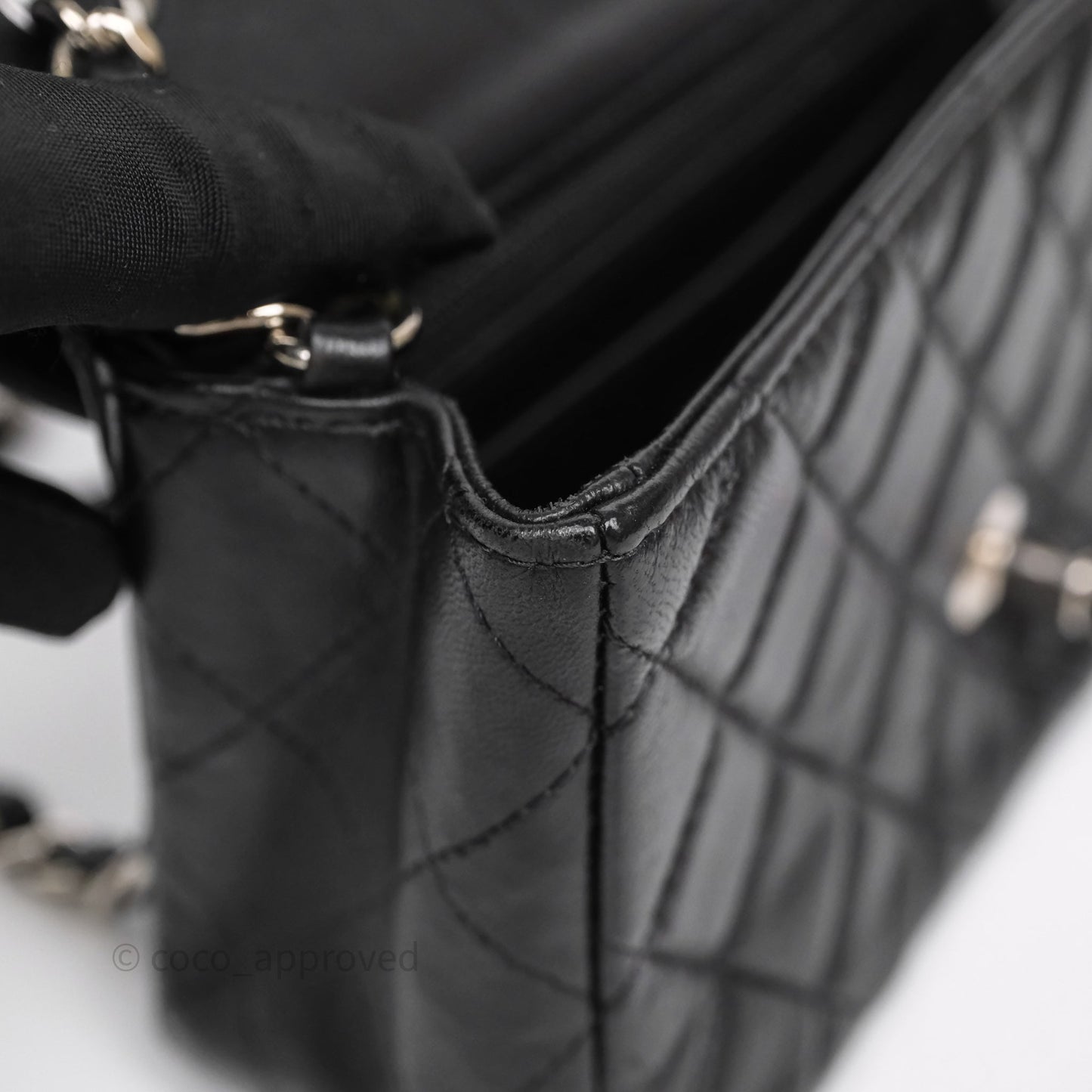 Chanel Quilted Mini Rectangular Flap Black Lambskin Silver Hardware