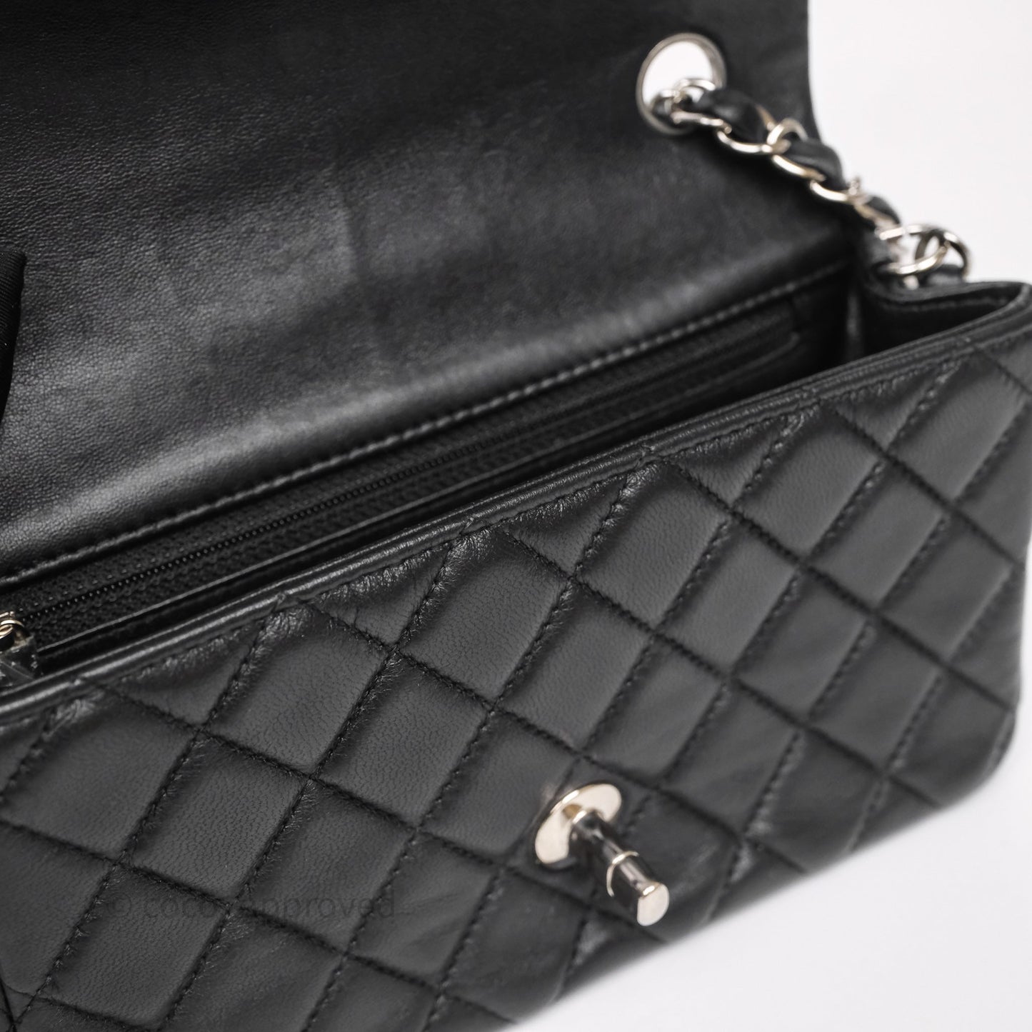 Chanel Quilted Mini Rectangular Flap Black Lambskin Silver Hardware