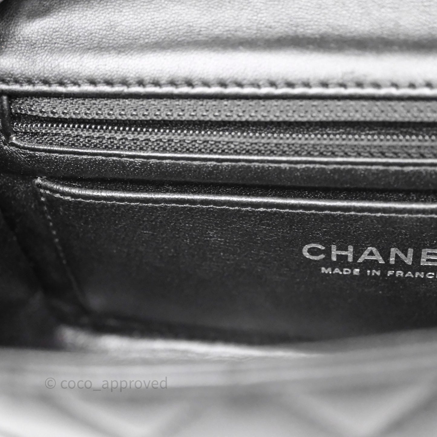 Chanel Quilted Mini Rectangular Flap Black Lambskin Silver Hardware