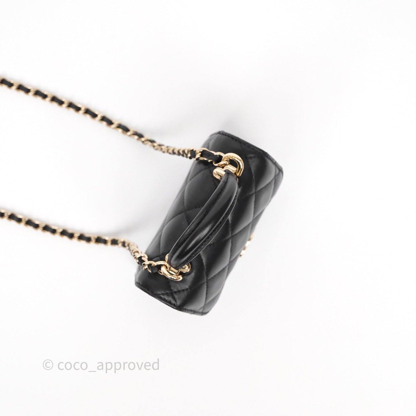 Chanel Mini Handle Clutch With Chain Black Lambskin Gold Hardware