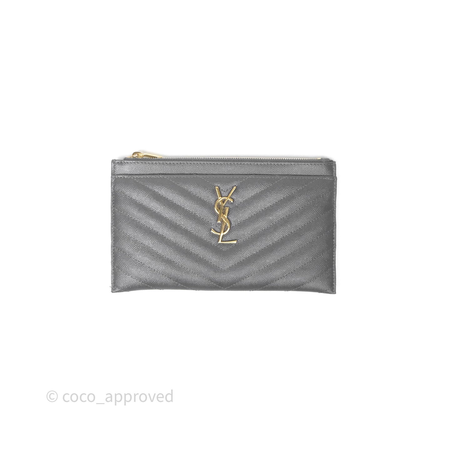 Saint Laurent Cassandre Matelasse Zipped Pouch Dark Grey Gold Hardware