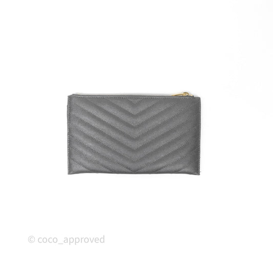 Saint Laurent Cassandre Matelasse Zipped Pouch Dark Grey Gold Hardware