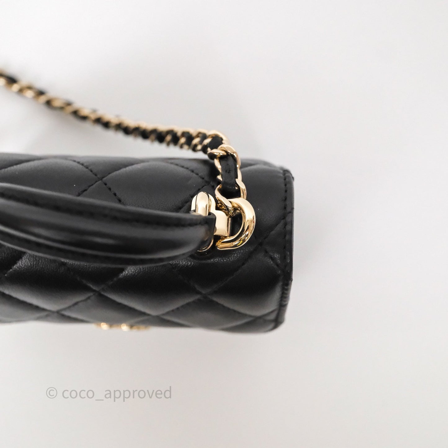 Chanel Mini Handle Clutch With Chain Black Lambskin Gold Hardware