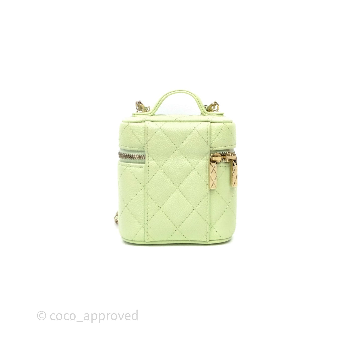 Chanel Quilted Mini Handle With Care Vanity Case With Chain Green Caviar Gold Hardware