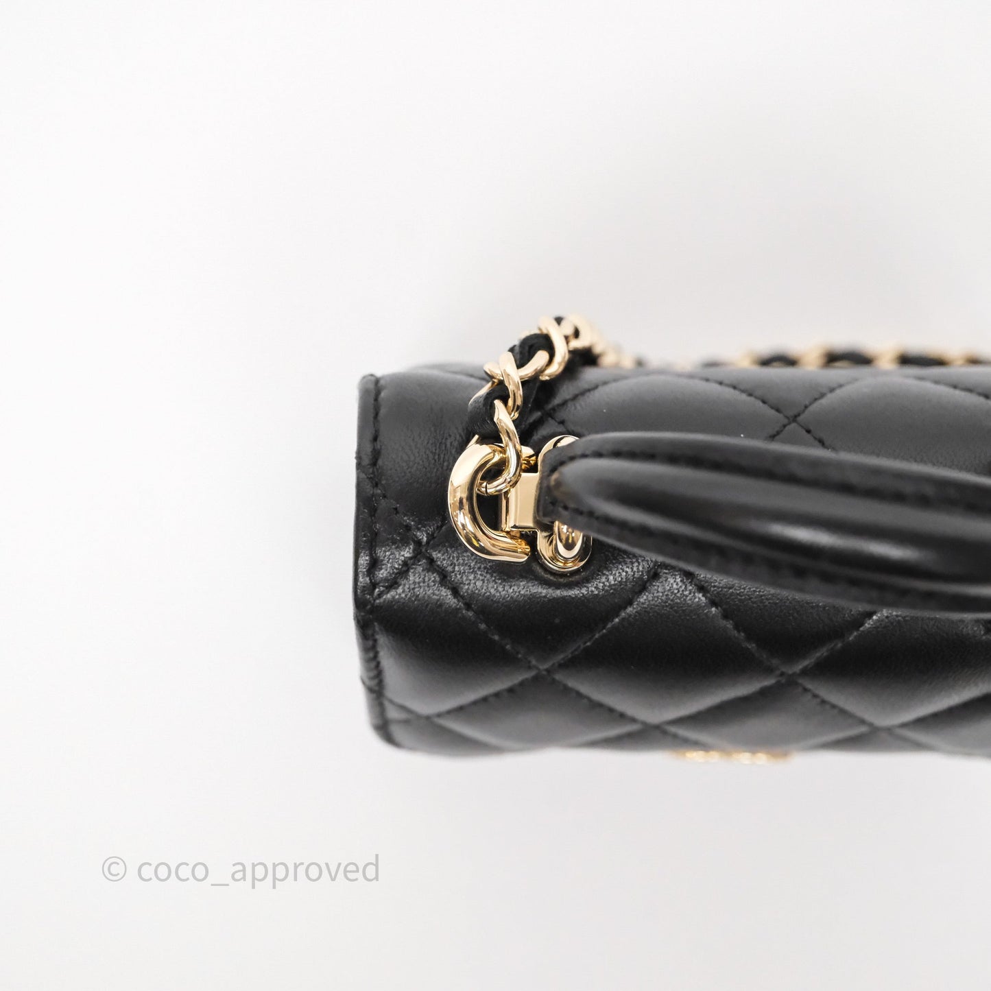 Chanel Mini Handle Clutch With Chain Black Lambskin Gold Hardware