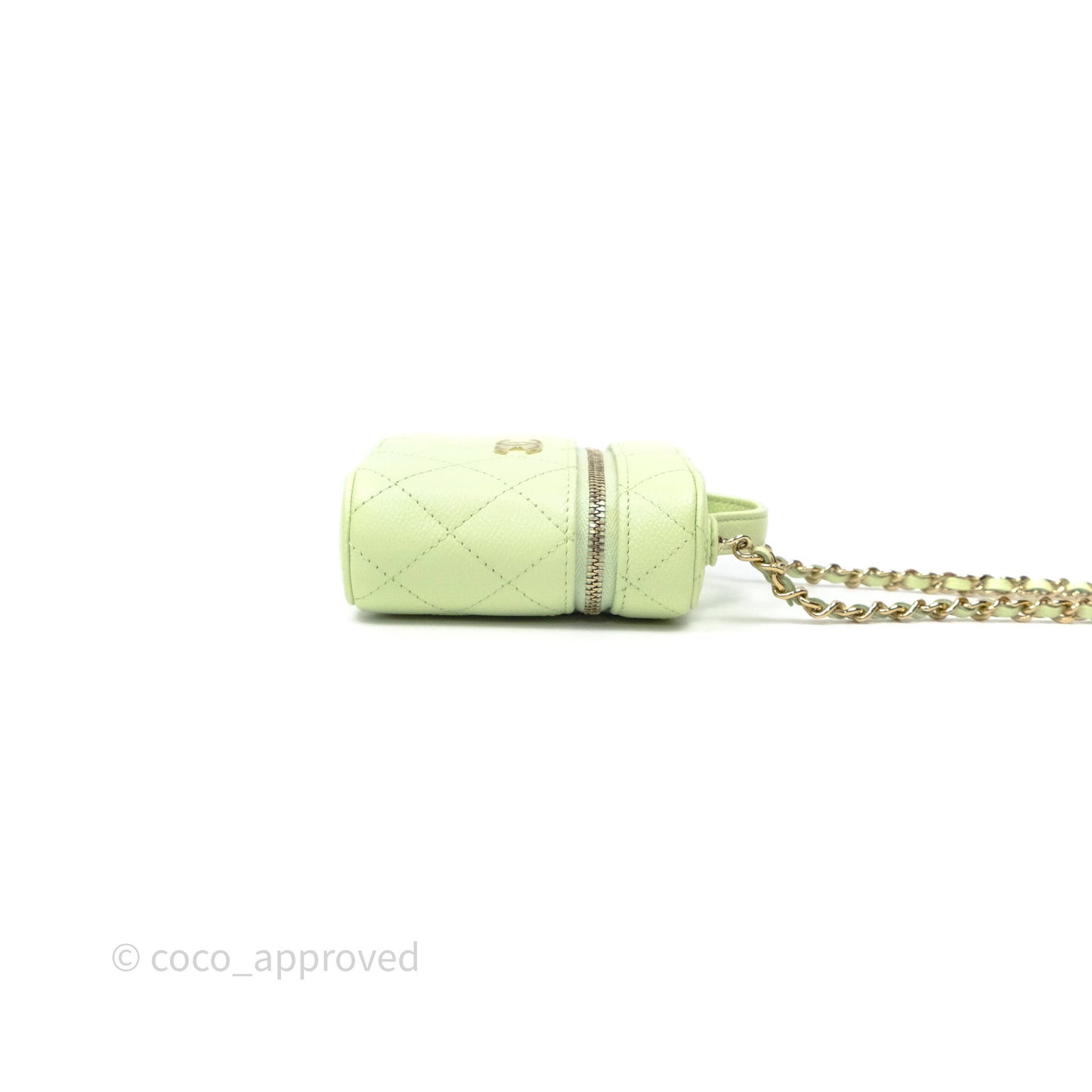 Chanel Quilted Mini Handle With Care Vanity Case With Chain Green Caviar Gold Hardware