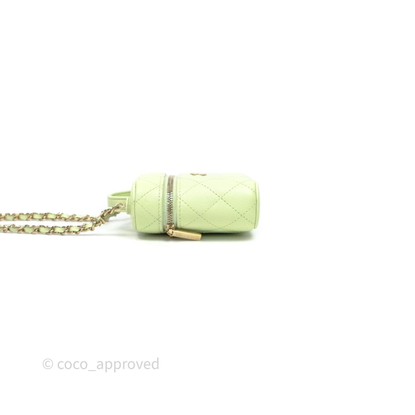 Chanel Quilted Mini Handle With Care Vanity Case With Chain Green Caviar Gold Hardware