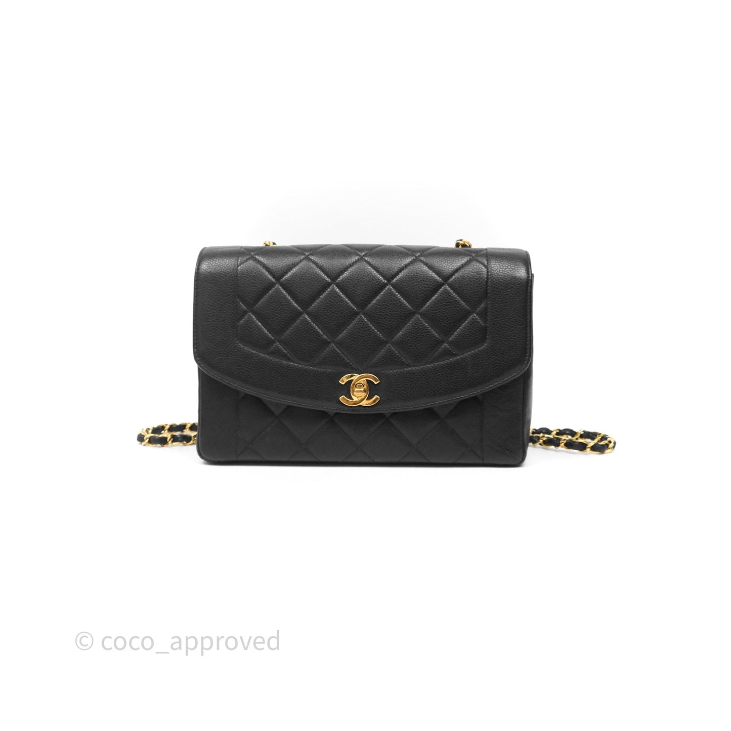 Chanel Vintage Medium Classic Diana Flap Bag Black Caviar 24K Gold Hardware