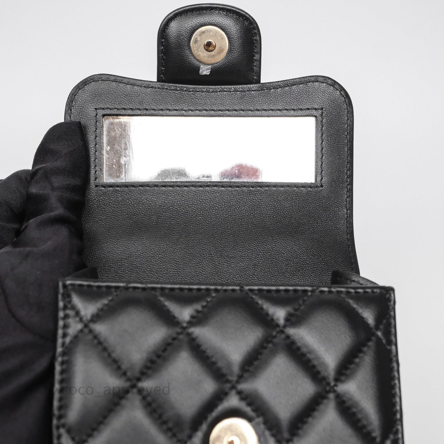 Chanel Mini Handle Clutch With Chain Black Lambskin Gold Hardware