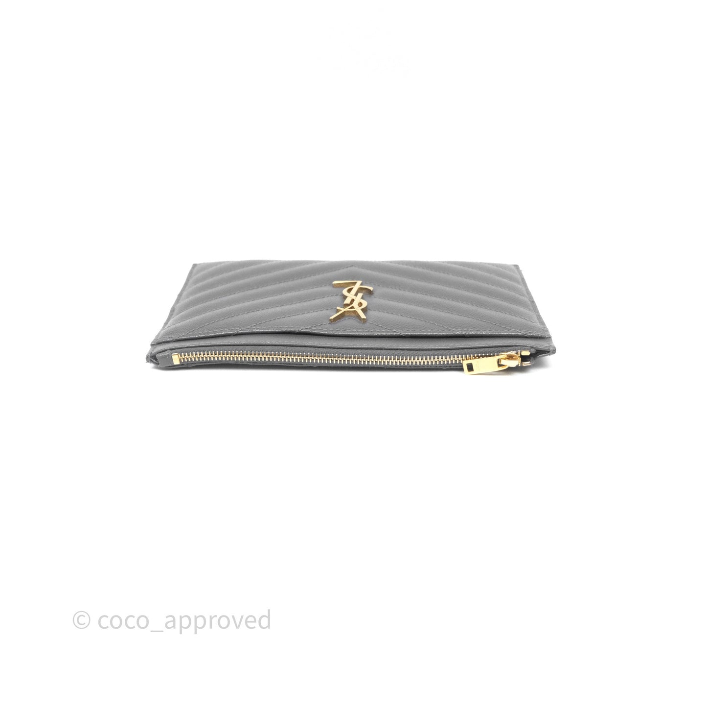 Saint Laurent Cassandre Matelasse Zipped Pouch Dark Grey Gold Hardware