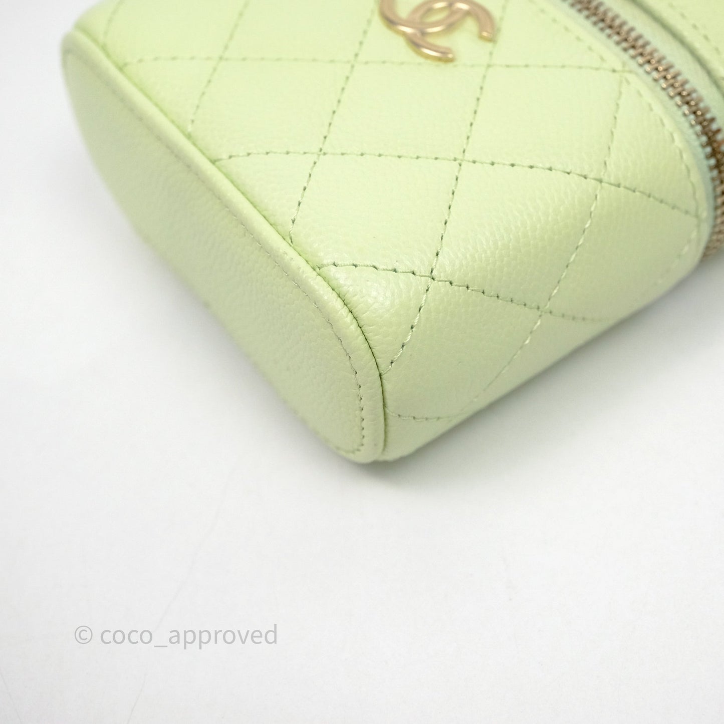 Chanel Quilted Mini Handle With Care Vanity Case With Chain Green Caviar Gold Hardware