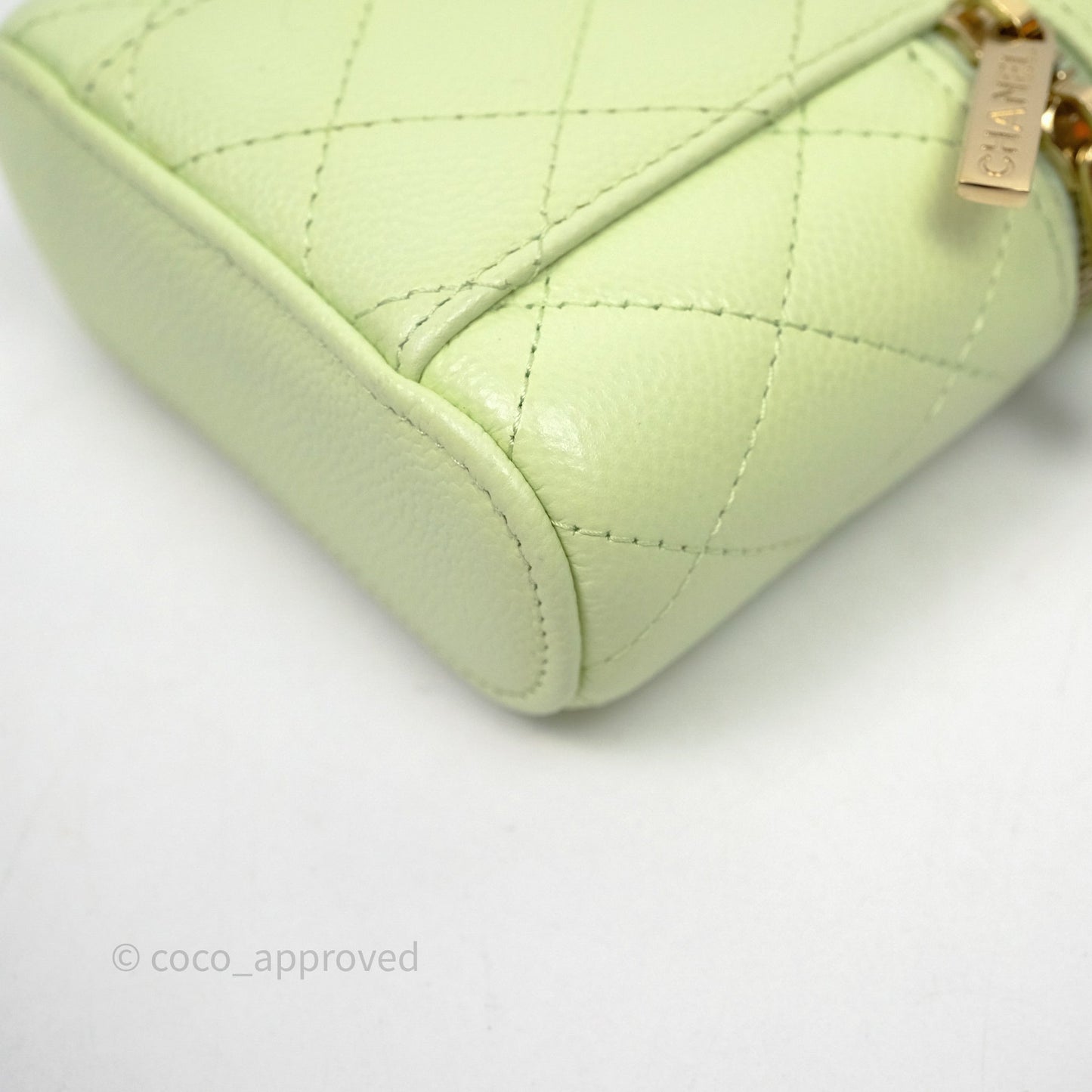 Chanel Quilted Mini Handle With Care Vanity Case With Chain Green Caviar Gold Hardware