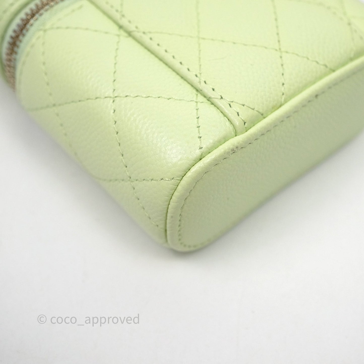Chanel Quilted Mini Handle With Care Vanity Case With Chain Green Caviar Gold Hardware