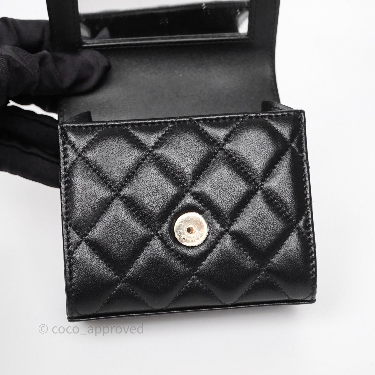 Chanel Mini Handle Clutch With Chain Black Lambskin Gold Hardware