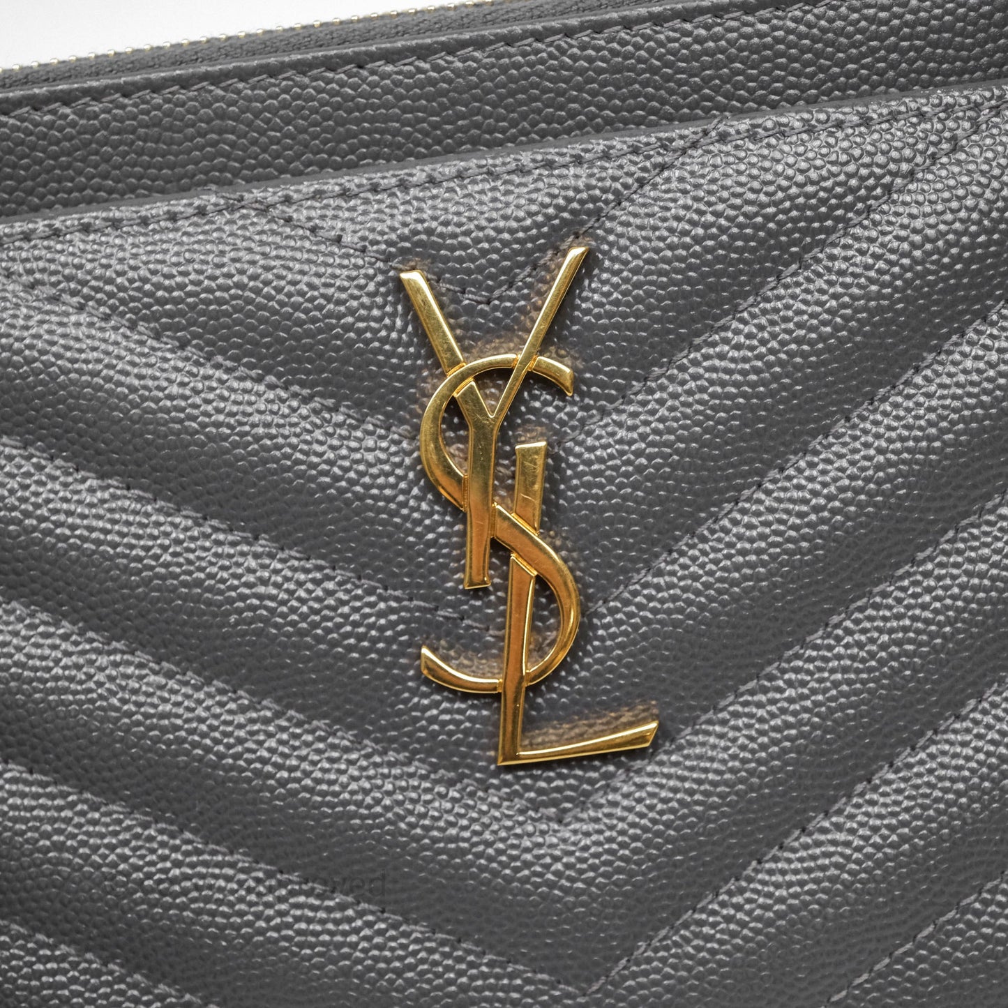 Saint Laurent Cassandre Matelasse Zipped Pouch Dark Grey Gold Hardware