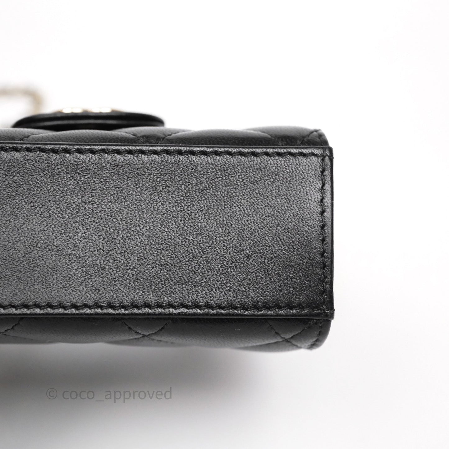 Chanel Mini Handle Clutch With Chain Black Lambskin Gold Hardware