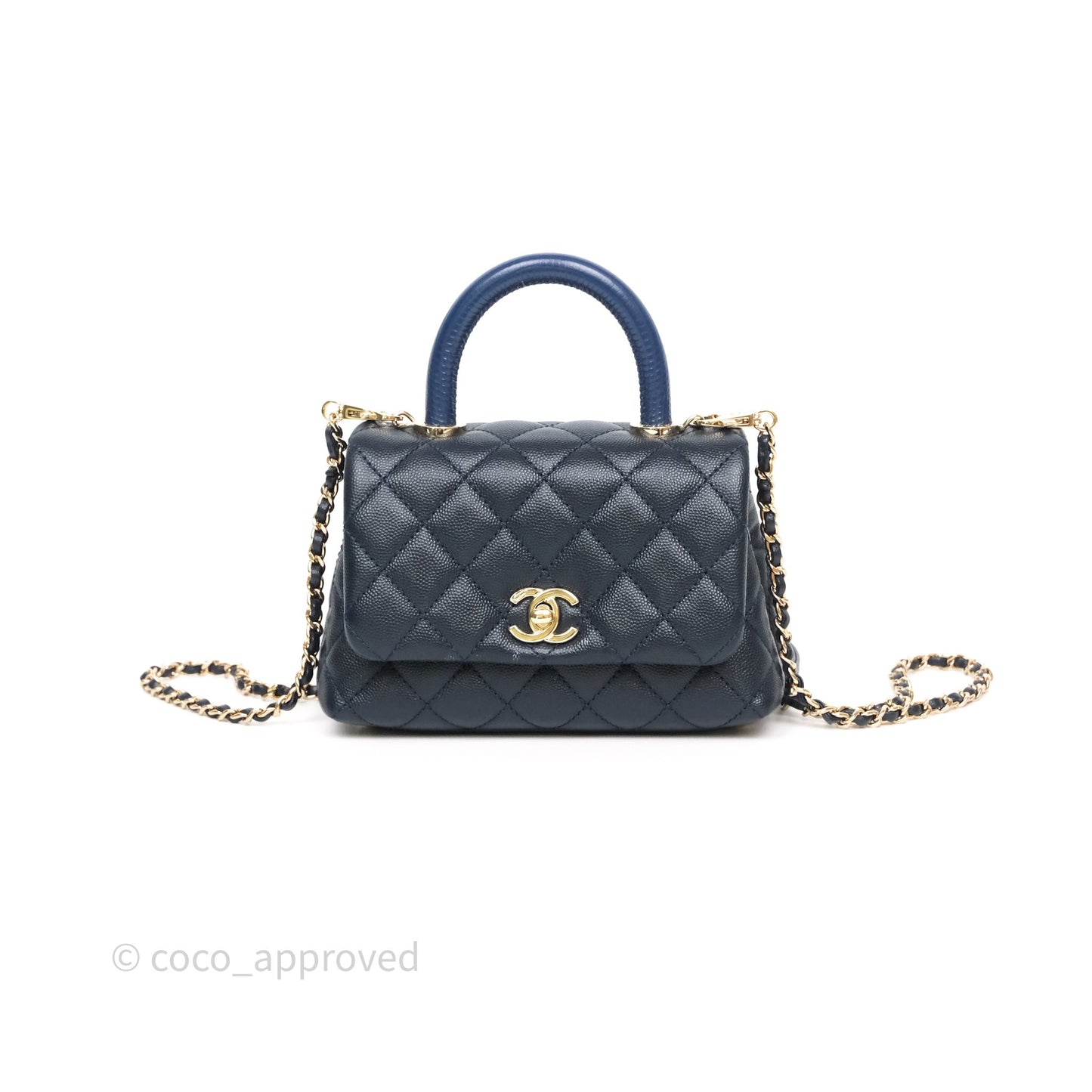 Chanel Mini Coco Handle Quilted Navy Caviar Gold Hardware